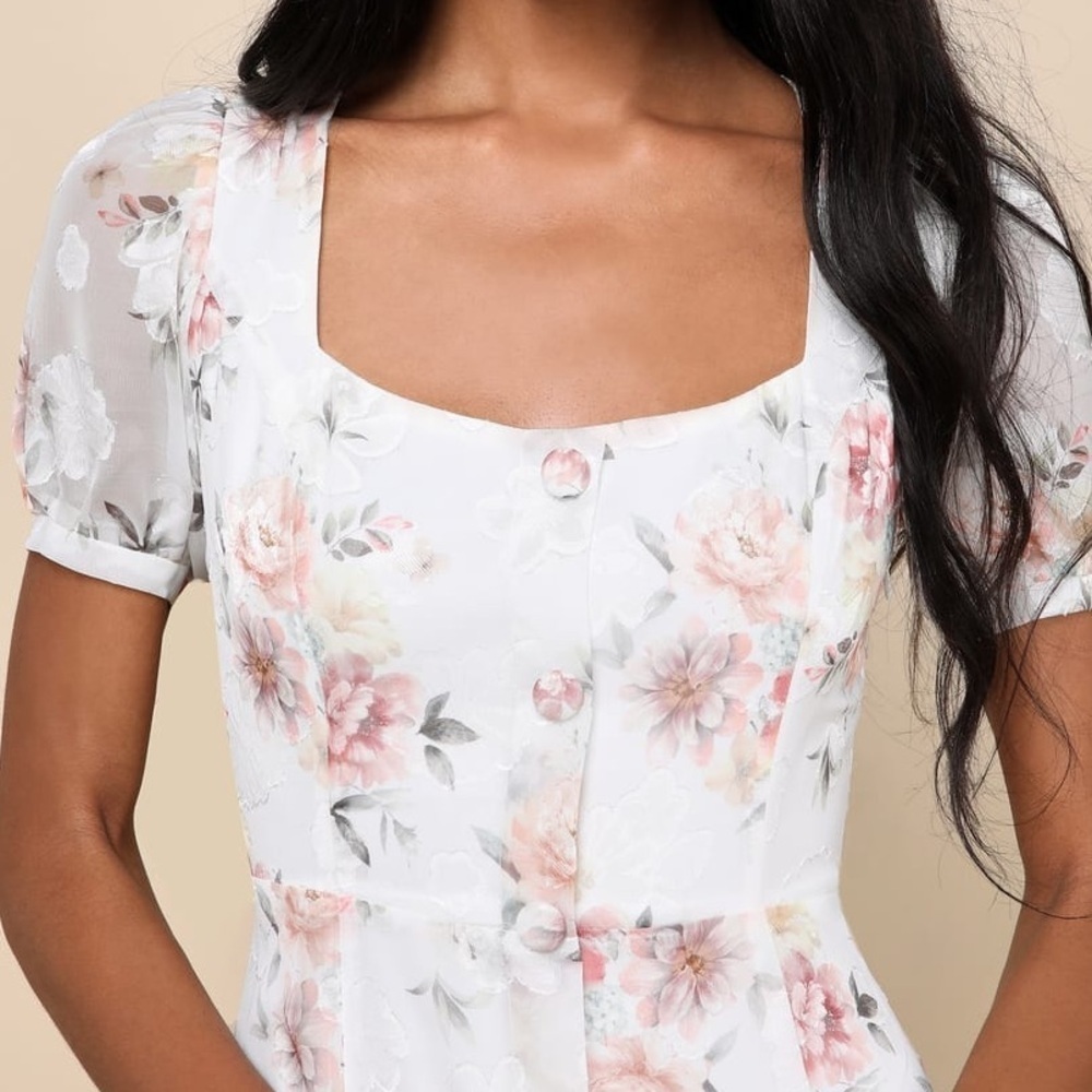 Moment of Beauty White Floral Print Button-Front Midi Dress - Picture 5 of 10